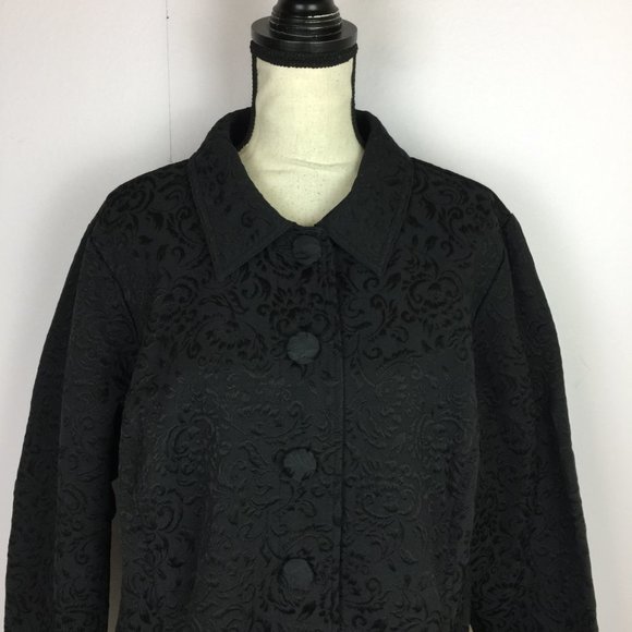 Croft & Barrow Blazer Jacket 2X Womans Plus Black Paisley Long Sleeve Button Up - Picture 4 of 16